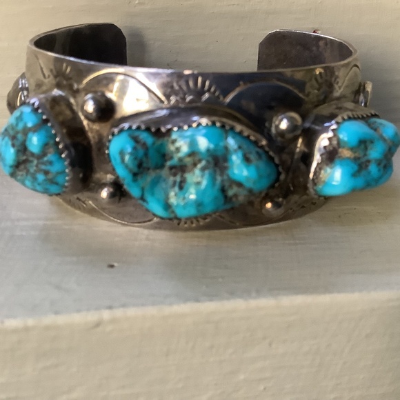 VINTAGE NATIVE AMERICAN ESTHER E. SPENCER SIGNED TURQUOISE STERLING 52g OLD PAWN